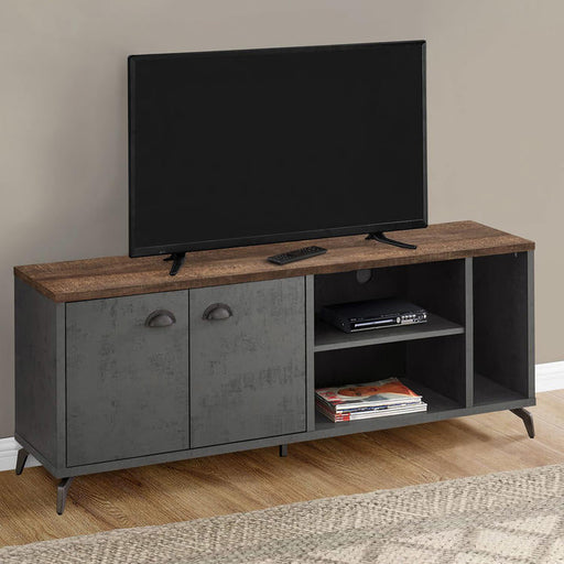 Monarch Specialties I 2831 | TV stand - 60" - Imitation wood - Medium brown - Grey concrete imitation-SONXPLUS Rockland