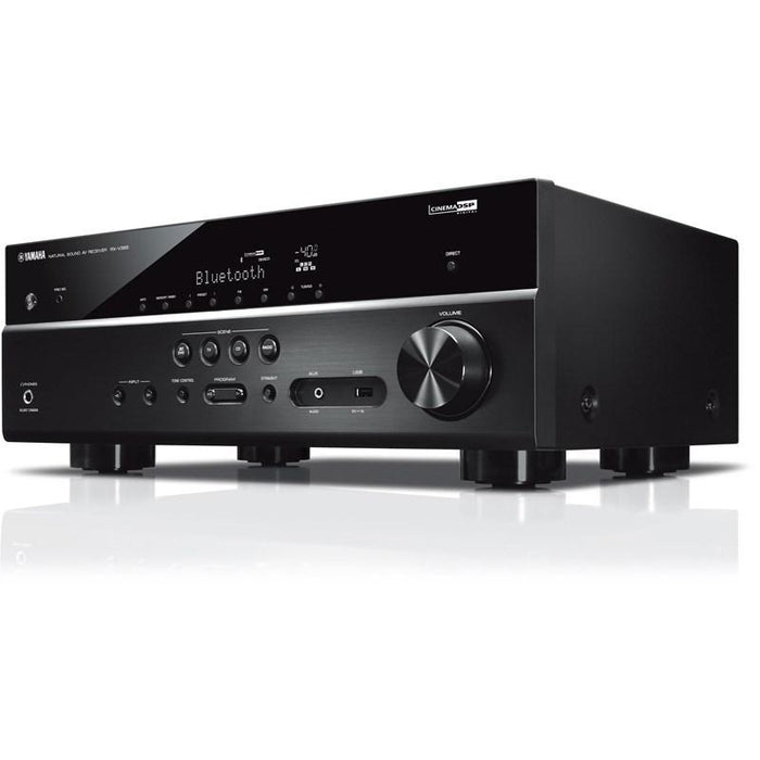 Yamaha RX-V385/5.1 ch AV receiver/black/right diagonal front view/SONXPLUS BAX audio video