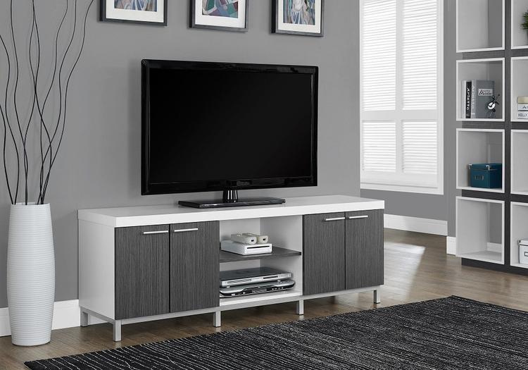 Monarch Specialties I2591 | TV Stand - 60"- 1 Drawer - White/Gray-Bax Audio Video